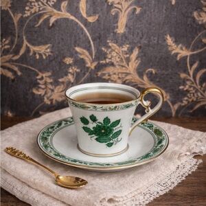 Vintage Kaiser Schonbrunn Demitasse Cup Saucer Green Gold